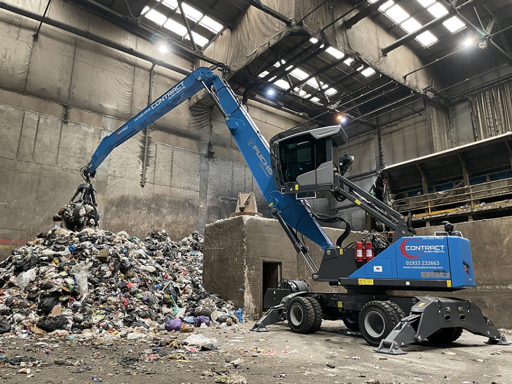 Terex Fuchs electric material handler sorting waste and recycling