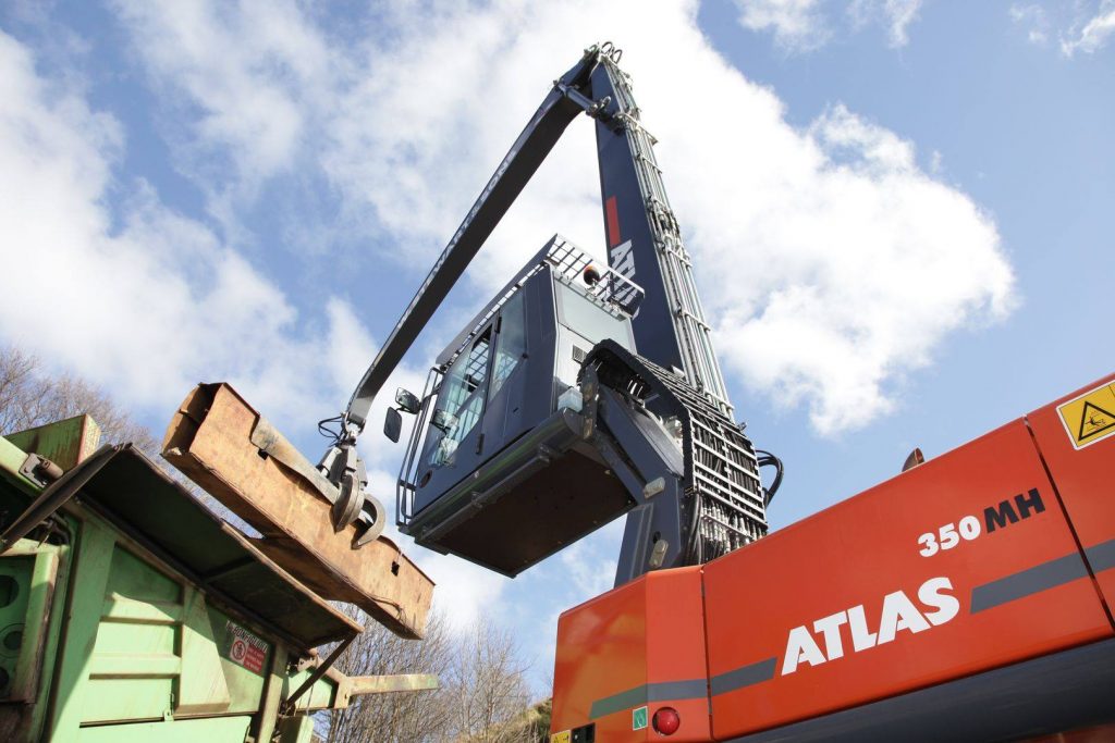 Atlas 350MH material handler with cab raised